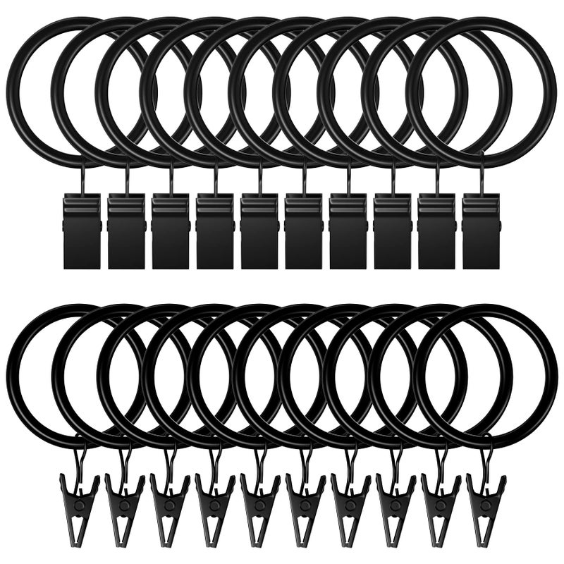 Lansian 20Pack Curtain Rings with Clips, Drapery Clips for Curtain, Drapery Rings with Clips for Hanging Drapery Drapes Bows, 1.26 inch Interior Diameter, Fits up to 1.1 in Curtain Rod, Vintage Black - Image 1